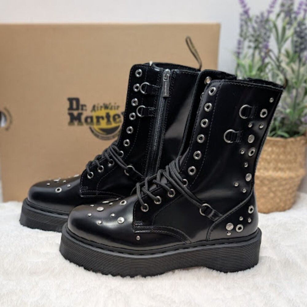 Dr. Martens Jadon Hi HDW Studded Black Buttero Leather Platform Boots UK 7 NIB - Picture 2 of 13